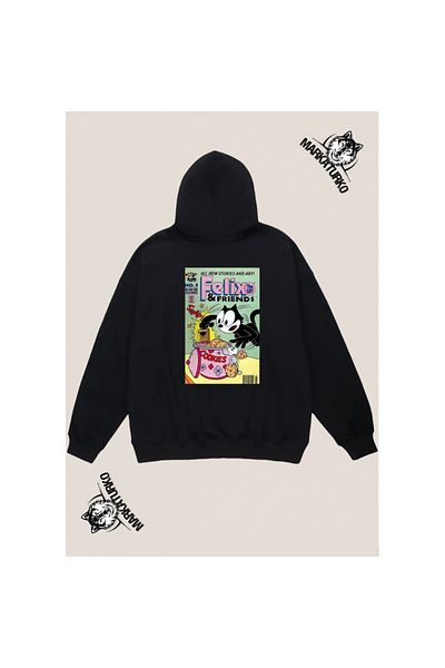 MarkaTurko FELIX Custom Design Back Printed Black Hooded Unisex Sweatshirt 505-17