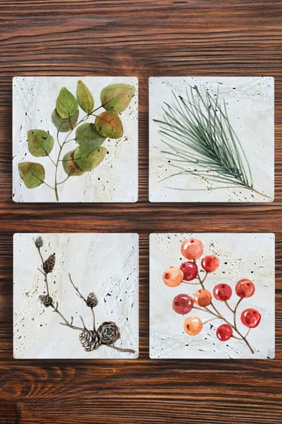 Begoloni Stone Decor Natural Stone Coasters Set of 4 - Natural Patterns Print...