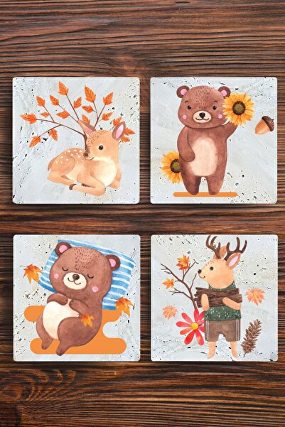 Begoloni Stone Decor مجموعة قواعد أكواب من الحجر الطبيعي مكونة من 4 - قواعد أ...