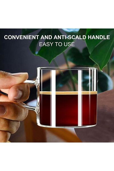 Yenigeldi 6 Pieces Colorful Handle Espresso Cup Heat Resistant Borosilicate Cup with Handle Coffee Tea (130ml)