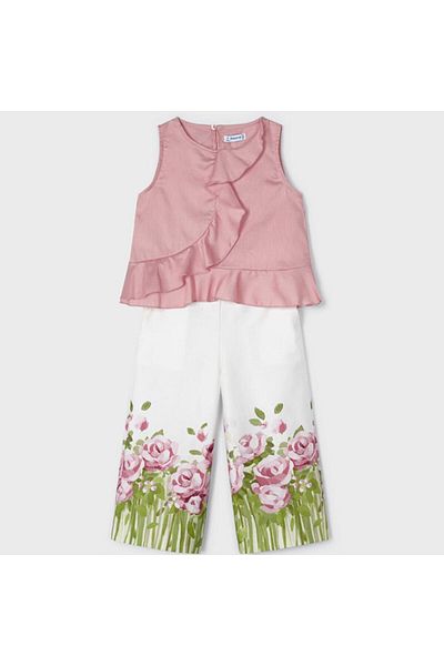 MAYORAL Girl's 2-Piece Viscose Floral Printed Trousers Blouse Set Powder L23y3510