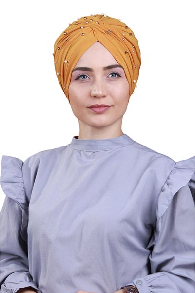 Melodi Scarf Women's Hijab Pearl and Stoned Vera Outer Bonnet Tan Color
