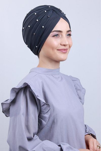 Melodi Scarf Γυναικείο Hijab Pearl and Stone Vera Outer Bone Σκούρο Γκρι