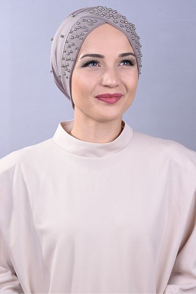 Melodi Scarf Women's Hijab Pearl Stoned Pool Outer Bonnet Light Gray