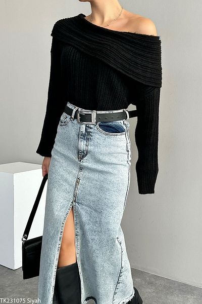 ZF BUTİK Pullover mit offenen Schultern und gefalteter Schulter