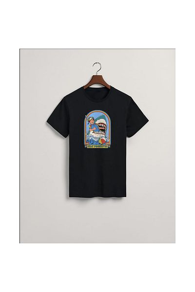 MarkaTurko Tricou cu design special din bumbac pieptănat negru imprimat Stay Positive 105