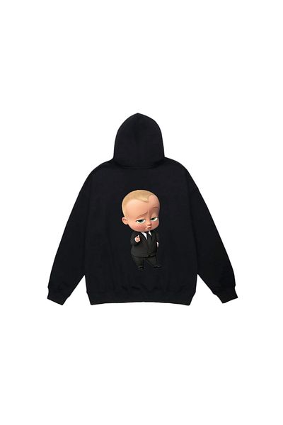 MarkaTurko Унисекс суитшърт с качулка и щампа Baby Boss Design, черен, 1105-64
