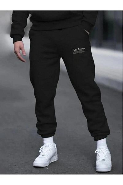 Khione Unisex Μαύρο Λος Άντζελες εμπριμέ φούτερ με ελαστικό πόδι