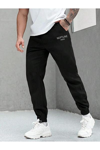 Khione Unisex Μαύρο Neptune PARIS Φούτερ με στάμπα με ελαστικό πόδι