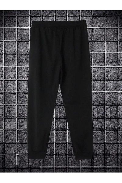 Khione Unisex μαύρο εμπριμέ ανυψωμένο παντελόνι με ελαστικό πόδι
