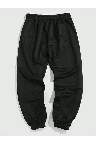 Khione Unisex μαύρο εμπριμέ ανυψωμένο παντελόνι με ελαστικό πόδι