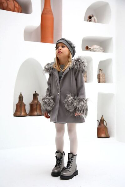 nisaykids Girl's Lined Stamp Coat Dress and Hat Total 3 Pieces