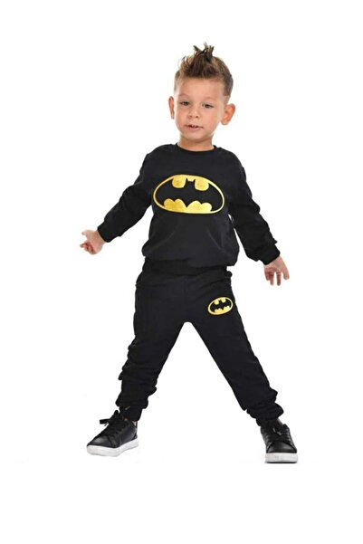 SİNSER TEKS Ψηφιακό εμπριμέ διπλό σετ αγοριού σε μαύρο χρώμα με φλις εσωτερικά