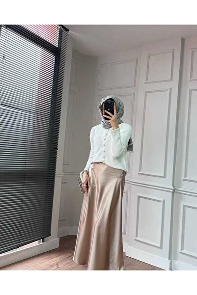 GİYSİ DÜNYASI saten kumaş yüksek bel tam boy düz etek