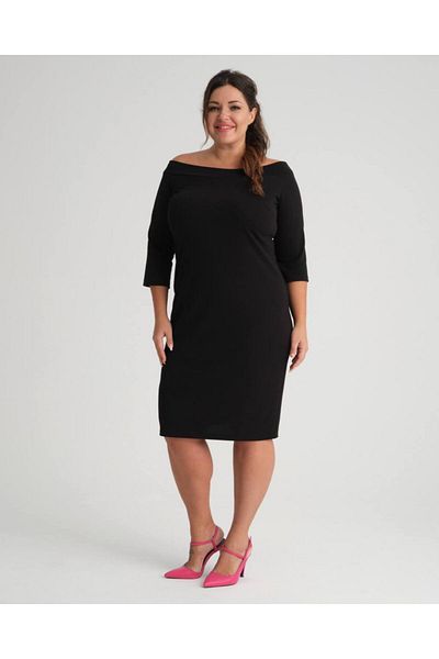 Butik Nilyam Γυναικείο φόρεμα κρεπ υφασμάτινο λαιμό σκάφος 22008 Μαύρο