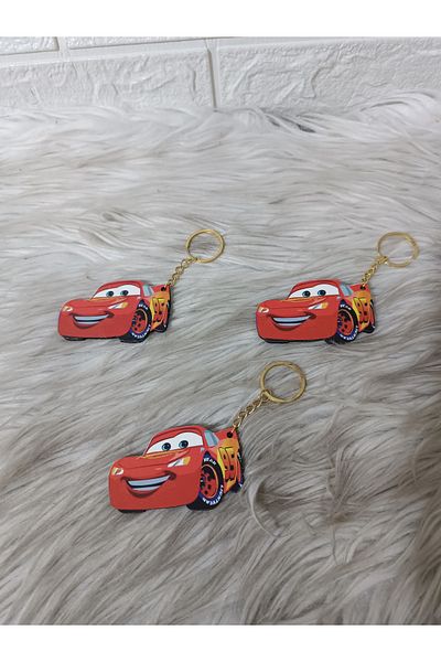 doğrukan 10Pcs Lightning Mcqueen Keychain Newborn Birthday Gift Uv Printed on Wood