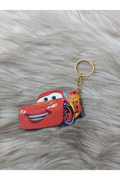 doğrukan 10Pcs Lightning Mcqueen Keychain Newborn Birthday Gift Uv Printed on Wood
