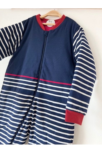 KEY KIDS كيس نوم للأطفال بأرجل قطنية مخططة باللون الأزرق الداكن