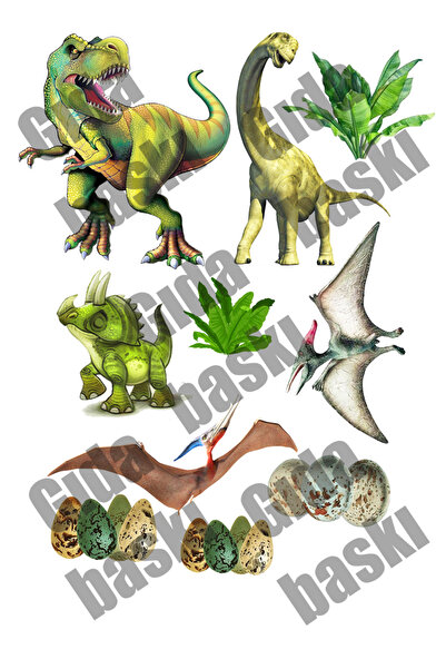 Lyroni Yenilebilir Şeker Kağıt Dinozor Temalı Pasta Süsleme