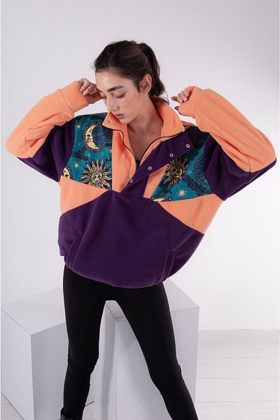 Vatkalimon Γυναικεία Ανδρικά Salmon Purple Fleece με μισό φερμουάρ