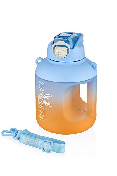 Vagonlife 1100 Ml Double Color Motivational Water Bottle with Straw and Carrying Strap and Handle with Sticker Gift