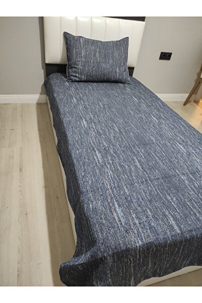 Evcimenhome Tek Kişilik Yatak Örtüsü Seti Pamuklu 1 Adet Yastık Kılıflı 135x230 jeany mavi