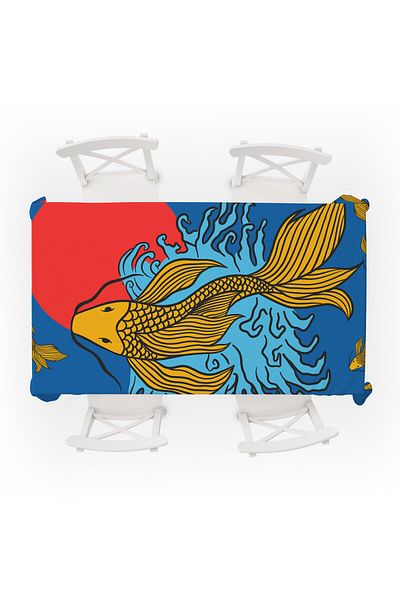 ZELAL Față de masă decorativă cu model Koi, practică, fără griji
