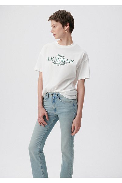 Mavi Tricou alb cu imprimeu Le Marais, cu croiala larga 1611995-80194