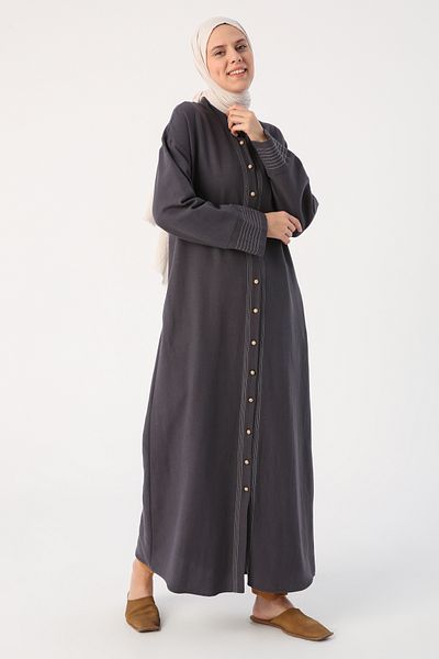 ALLDAY Anthracite Collar Abaya with Stitching Detail