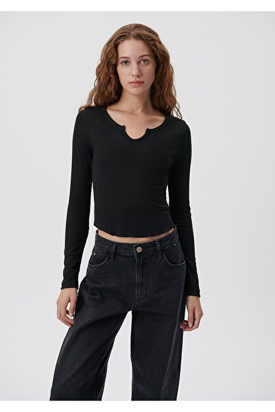 Mavi Μαύρο μπλουζάκι με μακριά μανίκια Crop / Κοντό κόψιμο 1612037-900