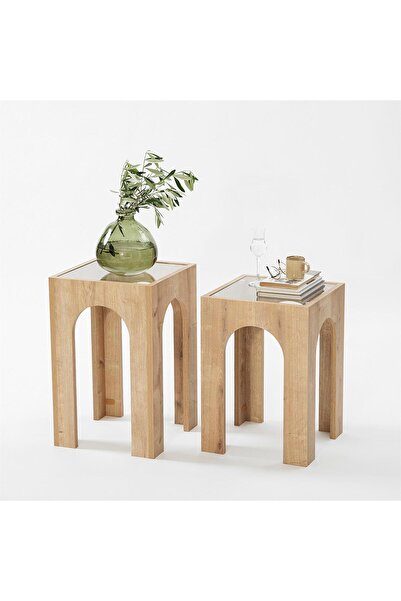 NEOstill - Seine 2li Sehpa / Meşe & Şeffaf Cam