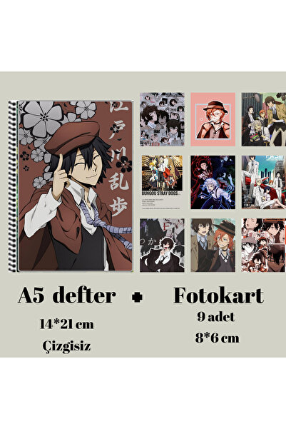 animeandyourworld Bungou stray dogs Defter A5 boyutu + 9 adet fotokart seti