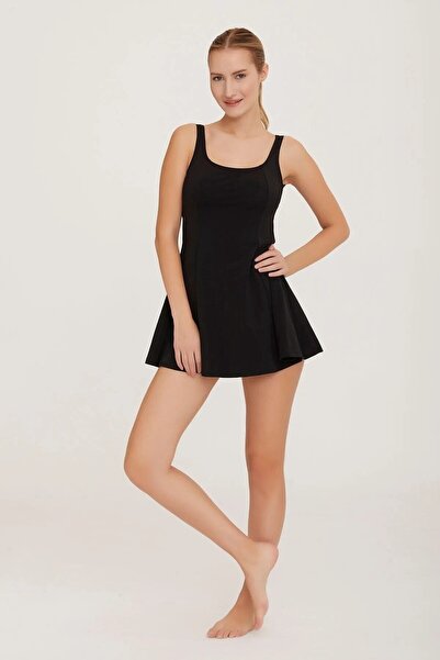 MEBA Siyah Büyük Beden Şortlu Elbiseli Mayo