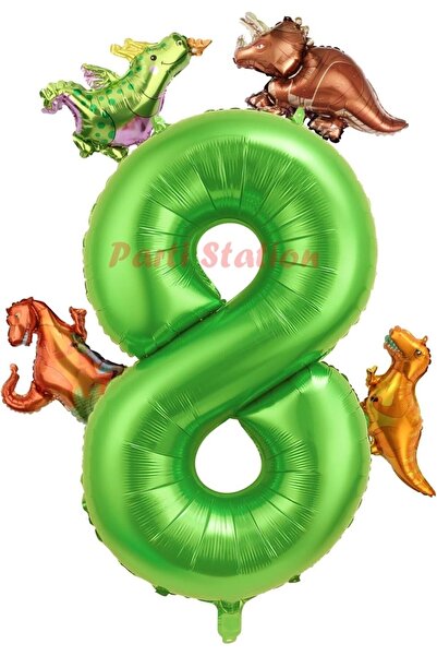 Parti Station مفهوم الديناصور الرقم الأخضر 8 سنوات بالون اللون الأخضر ديناصور...