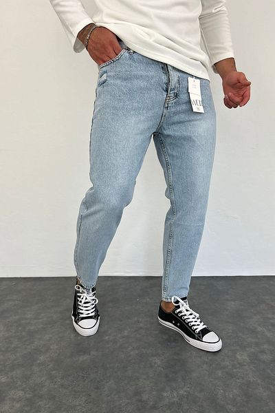 NO61 MAN Boyfriend Blue Color Grinded Light Pocket Ripped Detailed Jeans