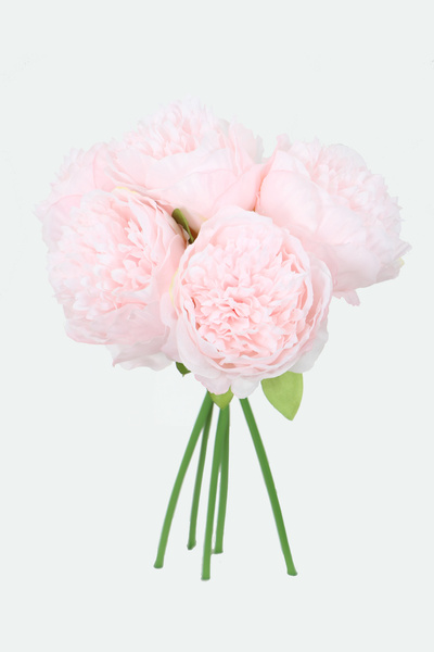 Yapay Çiçek Deposu Yapay Çiçek 5li Açmış Lüx Şakayık Gül Buketi Pudra Pembe