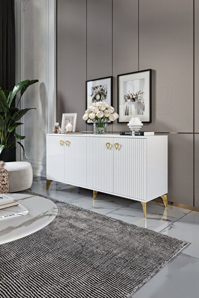 mapahomeliving Zeugma Konsol Mdf Mebran Kapak Beyaz Gold