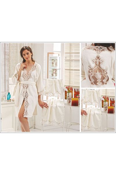 ELVİRAHOME Elvira Paris Luxury French Lace Honeymoon Bathrobe
