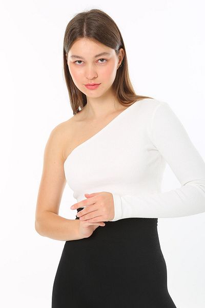 Rooted One Shoulder Long Sleeve Blouse, Ribbed Camisole Fabric