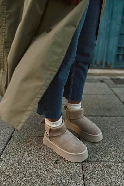 POLKA STORE Chestnut Ultra Mini Platform Kürk Astarlı Kalın Taban Rahat Kadın Bot