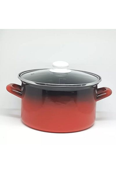 Avşar Emaye Evim Kırmızı 22 Cm Çap 3.5 Litre Ölçü Göstergeli Emaye Tencere