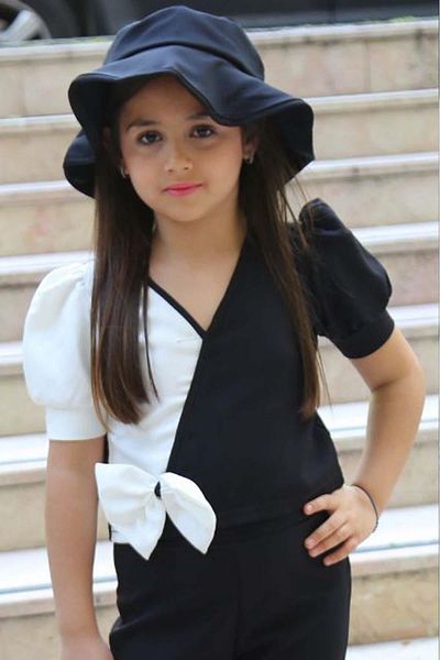 Riccotarz Girl's V-neck Balloon Sleeve Blouse and Spanish Leg Pants Black Bottom Top Set