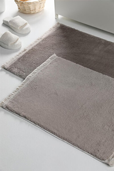 LİNOS HOME سجادة حمام من القطيفة المزخرفة ذات قاعدة مضادة للانزلاق وقابلة للغ...