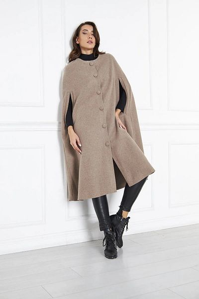ensade Beige Stamped Cloak Poncho