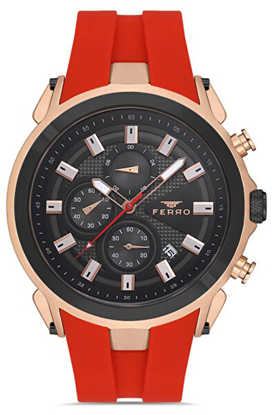 FERRO Men's Sports Wristwatch Steel Case Silicone Cord Waterproof All Gauges ...