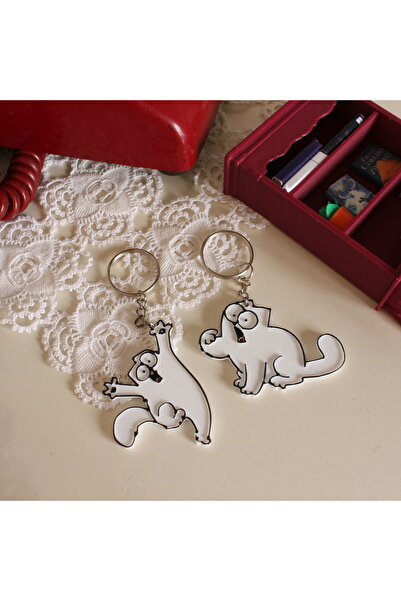 DIG IN EGYPT ميدالية مفاتيح على شكل قطة بيضاء - 2 هدية، 3D