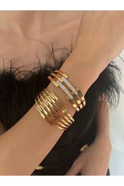 İNN JEWELLERY Steel Handcuff Bracelet with Rib Figure (2 Years Importer Warranty)