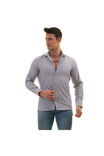 Exve Exclusive Cămașă albastră, elegantă, slim fit, cu model propriu