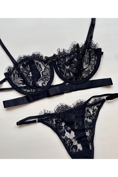 Loula Dark Side Black Lace Brode Σετ/Σετ εσωρούχων / δαντελένιο σετ / σετ brode / σουτιέν