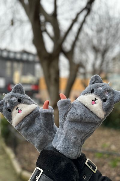 novon Teddy Bear Design Premium Plush Gloves with Fur Cover Buttons